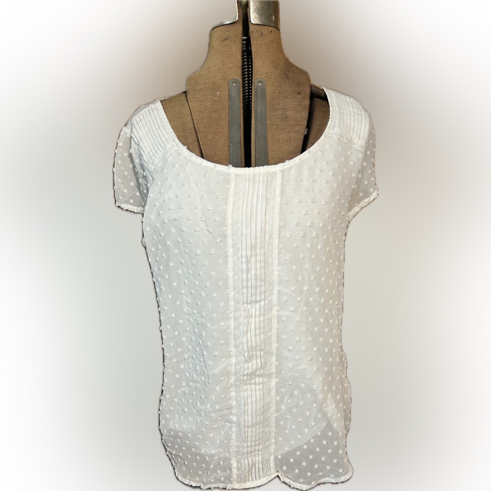 Lacy, frilly chiffon-like layered blouse with cap sleeves